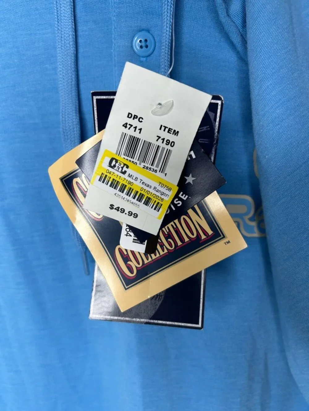 NWT Texas Rangers Blue Lightweight Henley Hoodie Men's XL MSRP $50